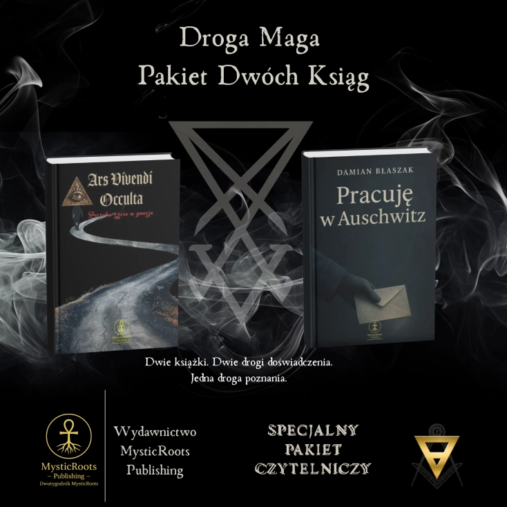 Pakiet książek Damiana Błaszaka: Ars Vivendi Occulta i Pracuję w Auschwitz – literatura ezoteryczna i duchowa MysticRoots Publishing. Droga Maga – pakiet dwóch ksiąg dostępny w sklepie MysticRoots, Wrocław.