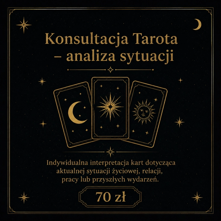 Konsultacja Tarota — analiza sytuacji | indywidualny rozkład kart Tarota dotyczący miłości, relacji, pracy, przyszłości i energii życiowej. Profesjonalna interpretacja kart w mistycznym klimacie MysticRoots.