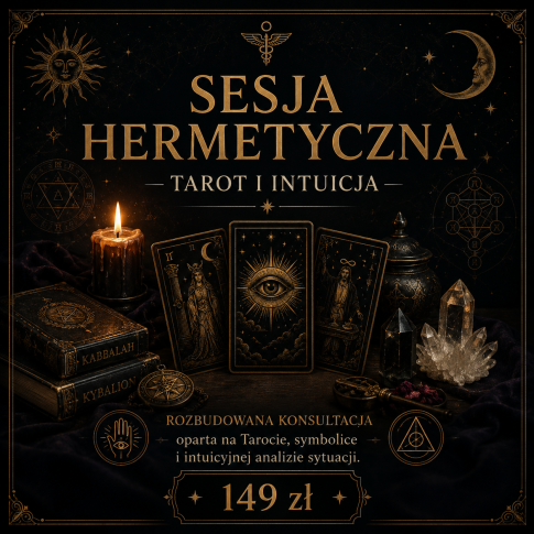 Sesja Hermetyczna — Tarot i intuicja | rozbudowana konsultacja oparta na Tarocie, symbolice hermetycznej oraz intuicyjnej analizie sytuacji. Mistyczna analiza energii, relacji i duchowej drogi w klimacie MysticRoots.
